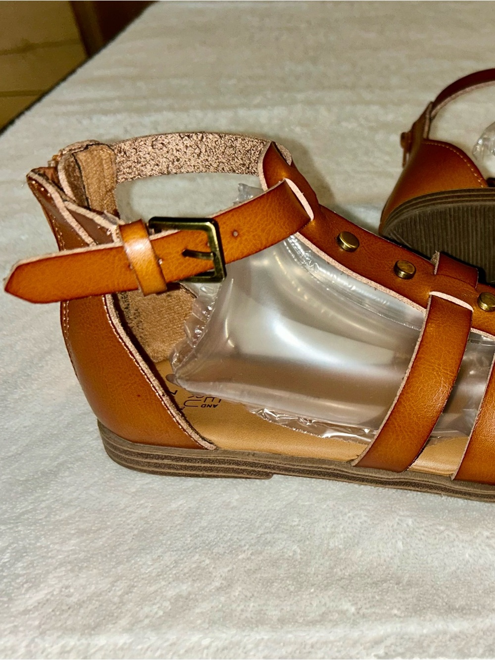 Brown Strappy Gladiator Sandals with Stud Accents Cushioned Memory Foam - Picture 4 of 6